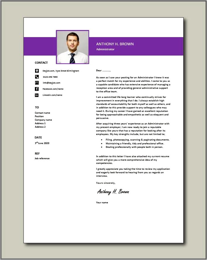 Sample Cover Letter For Resume School Administrator
