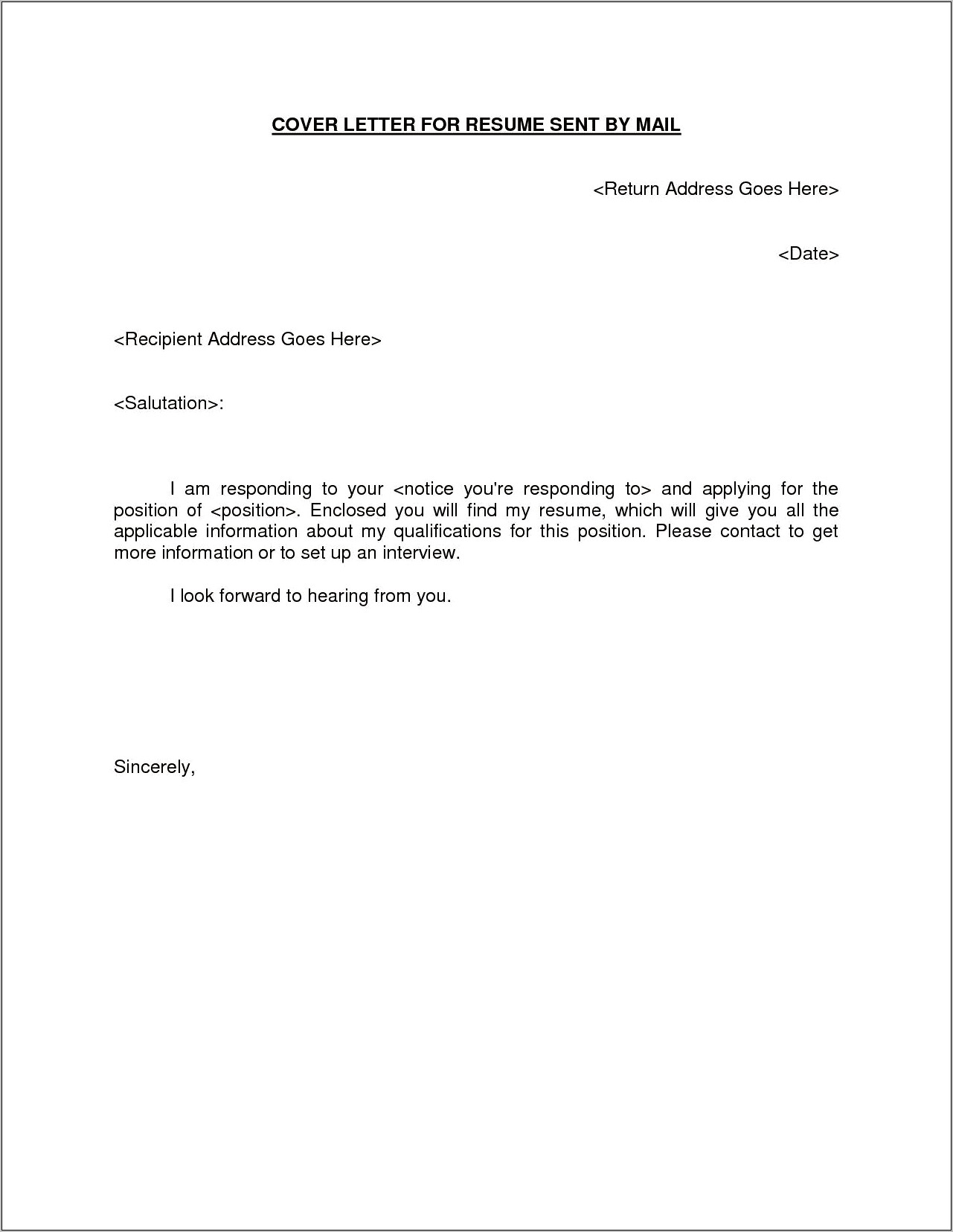 Sample Cover Letter For Sending A Resume