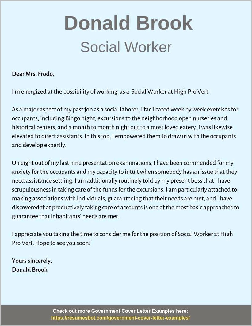 Sample Cover Letter For Social Work Resume