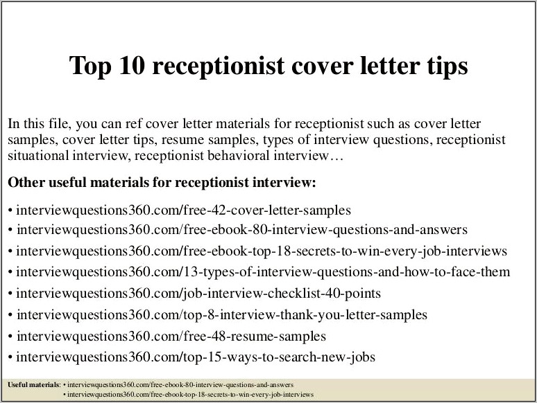 Sample Cover Letter Resume For A Receptionist Position