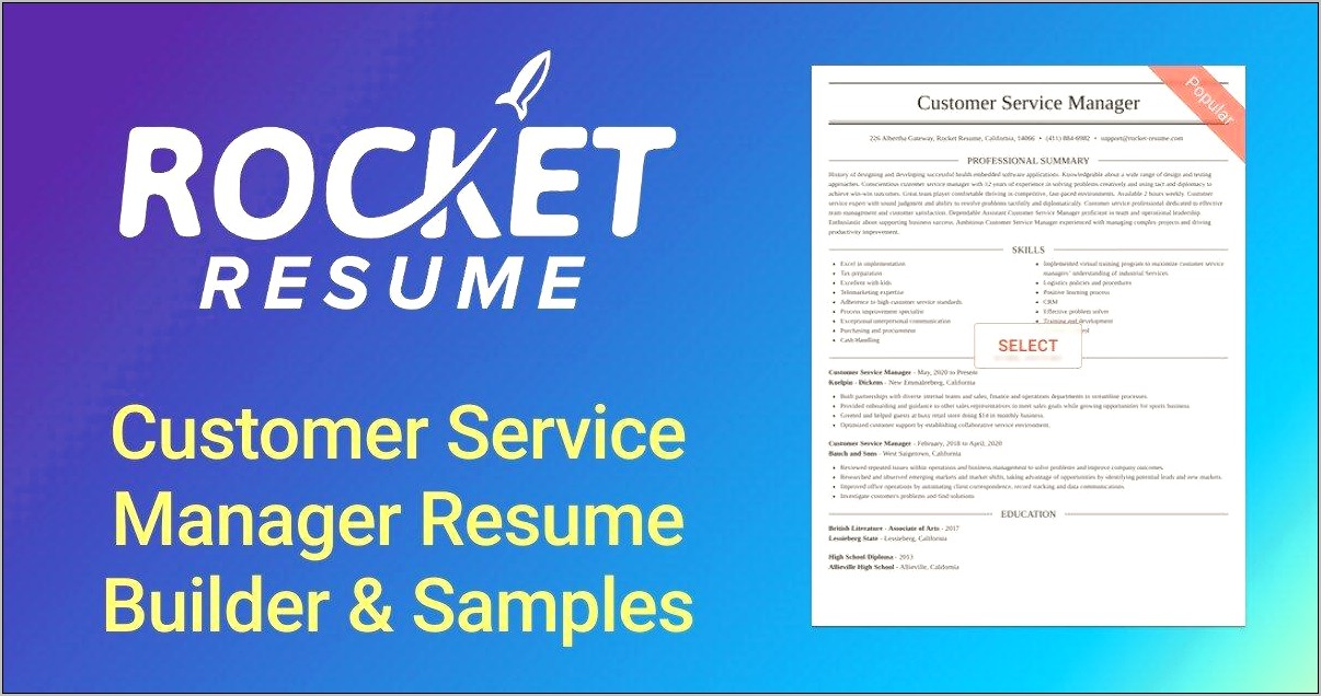 Sample Customer Service Manager Resume Summary