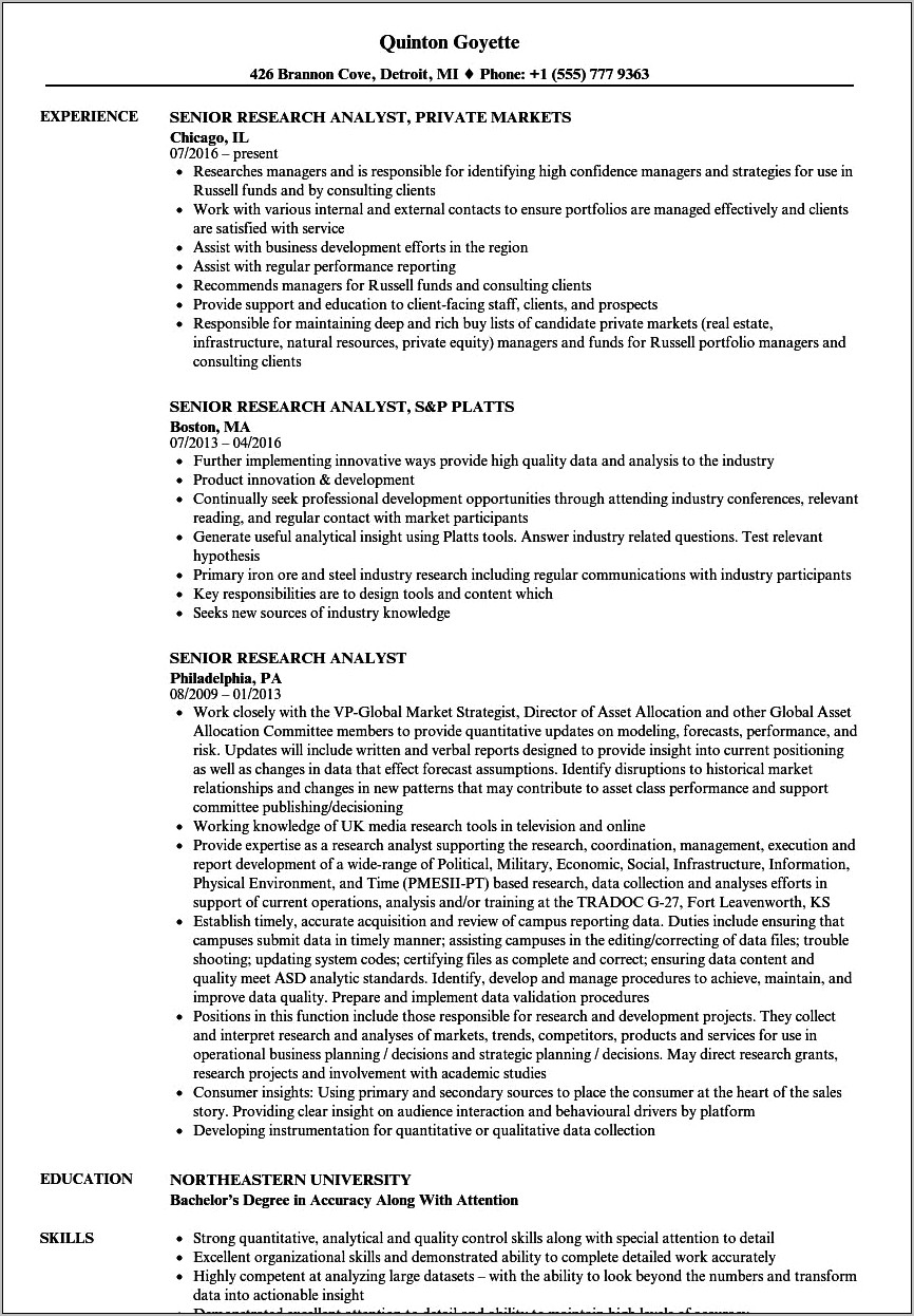 Sample Data Instuitional Research Analyt Resume