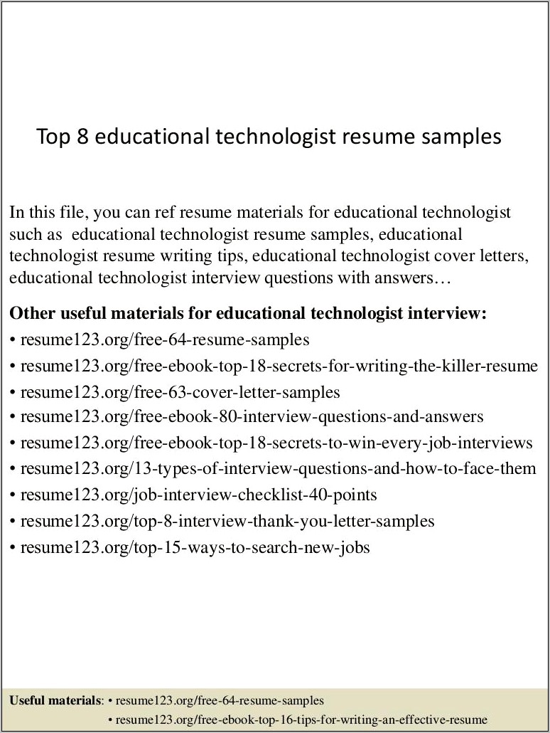 Sample Educational Technoogie Achievements For Resume