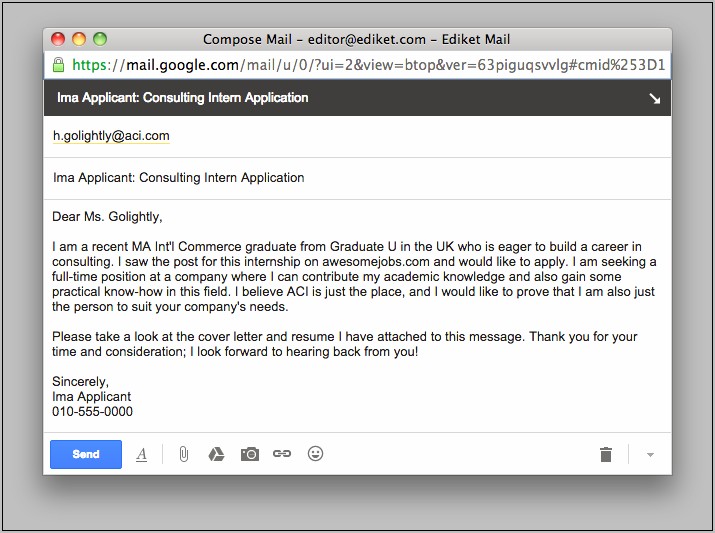 Sample Email For Resume And Cover Letter Submission