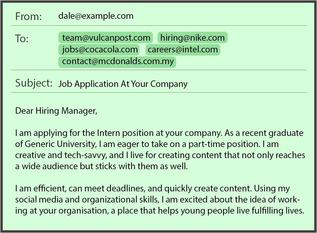 Sample Email For Sending Resume To Company