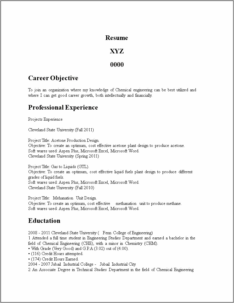 Sample Engineering Phd Resume For Industry
