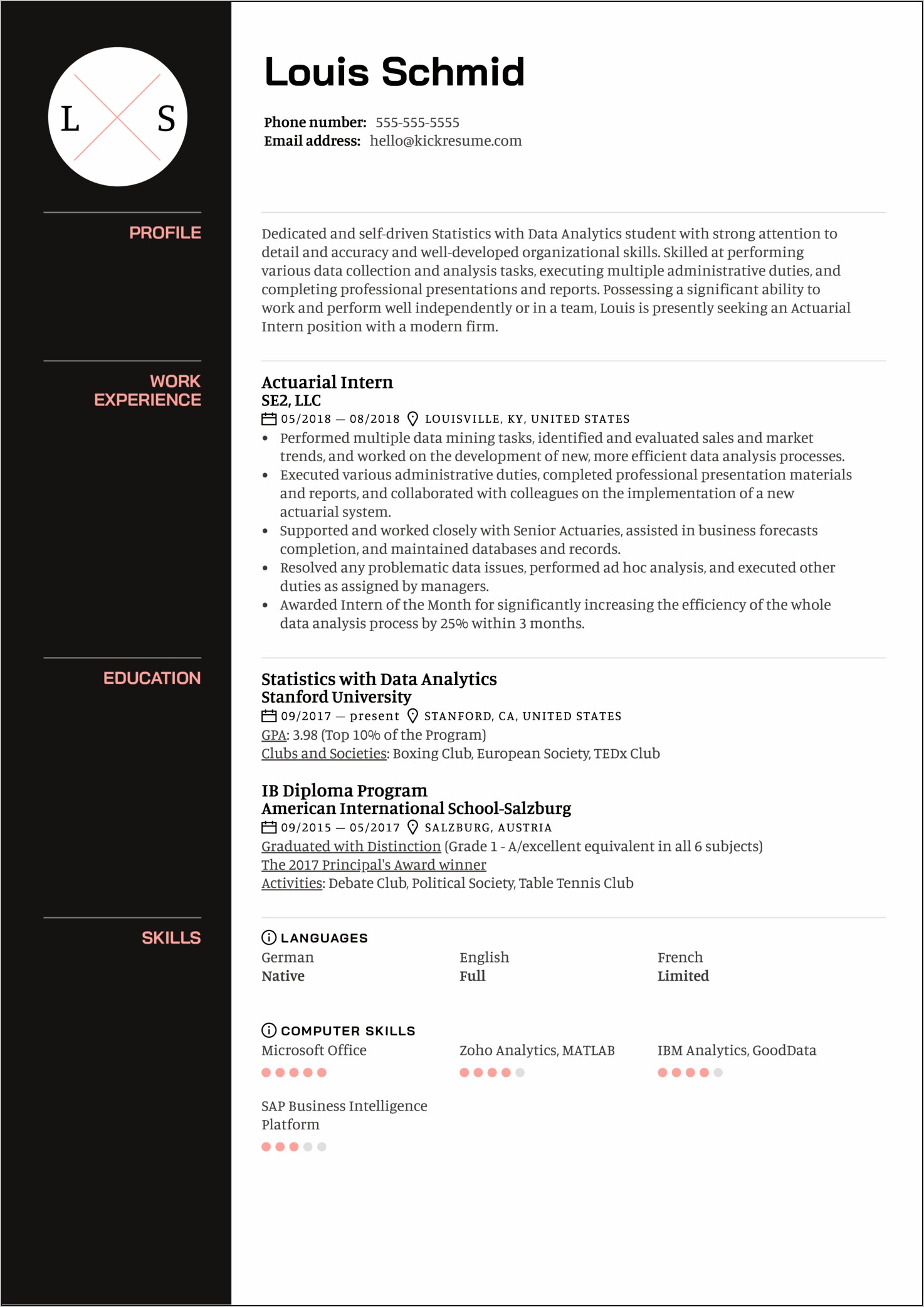Sample Entry Level Actuarial Science Resume