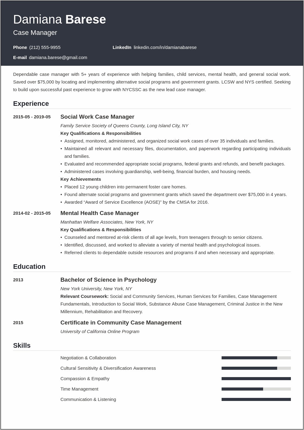 Sample Entry Level Case Manager Resumes