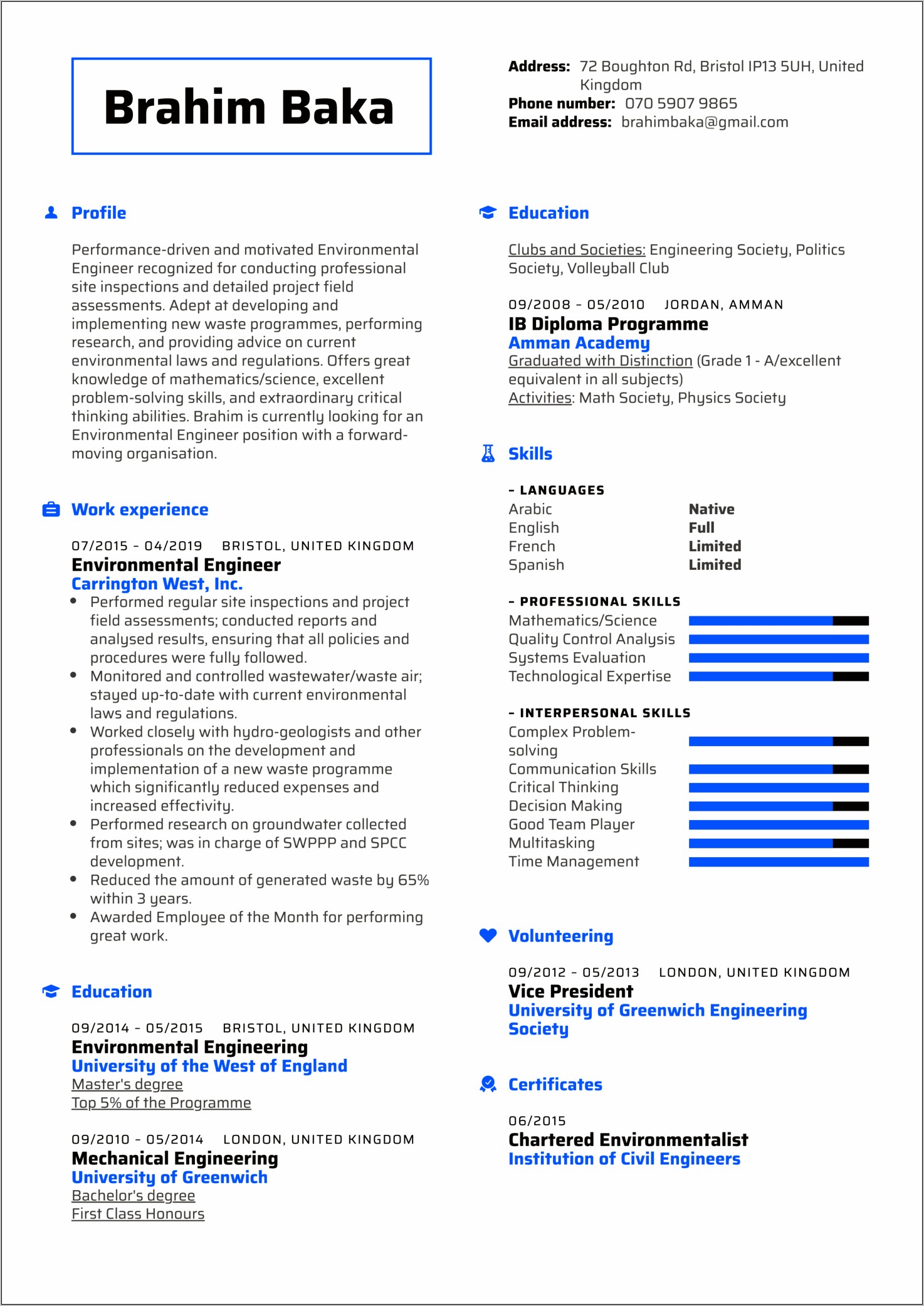 Sample Entry Level Environmental Science Resume