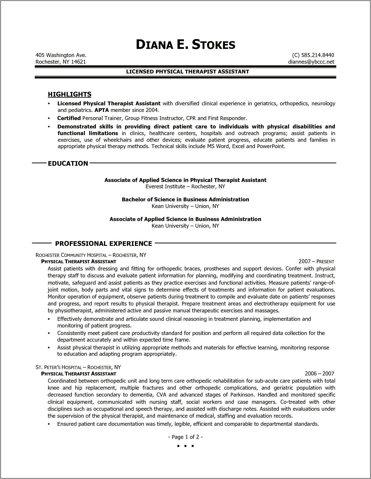Sample Entry Level Occupational Therapist Resume