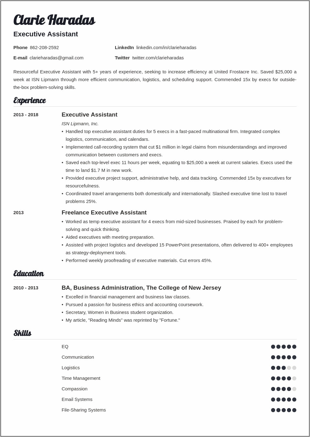 Sample Executive Assistant Resume For Career Change