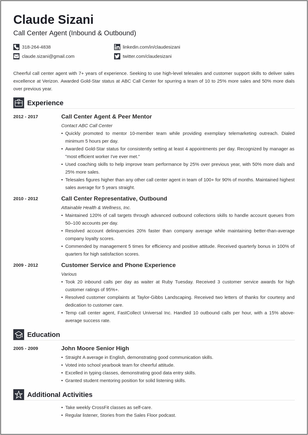 Sample Experienced Resume For Career Service Representative