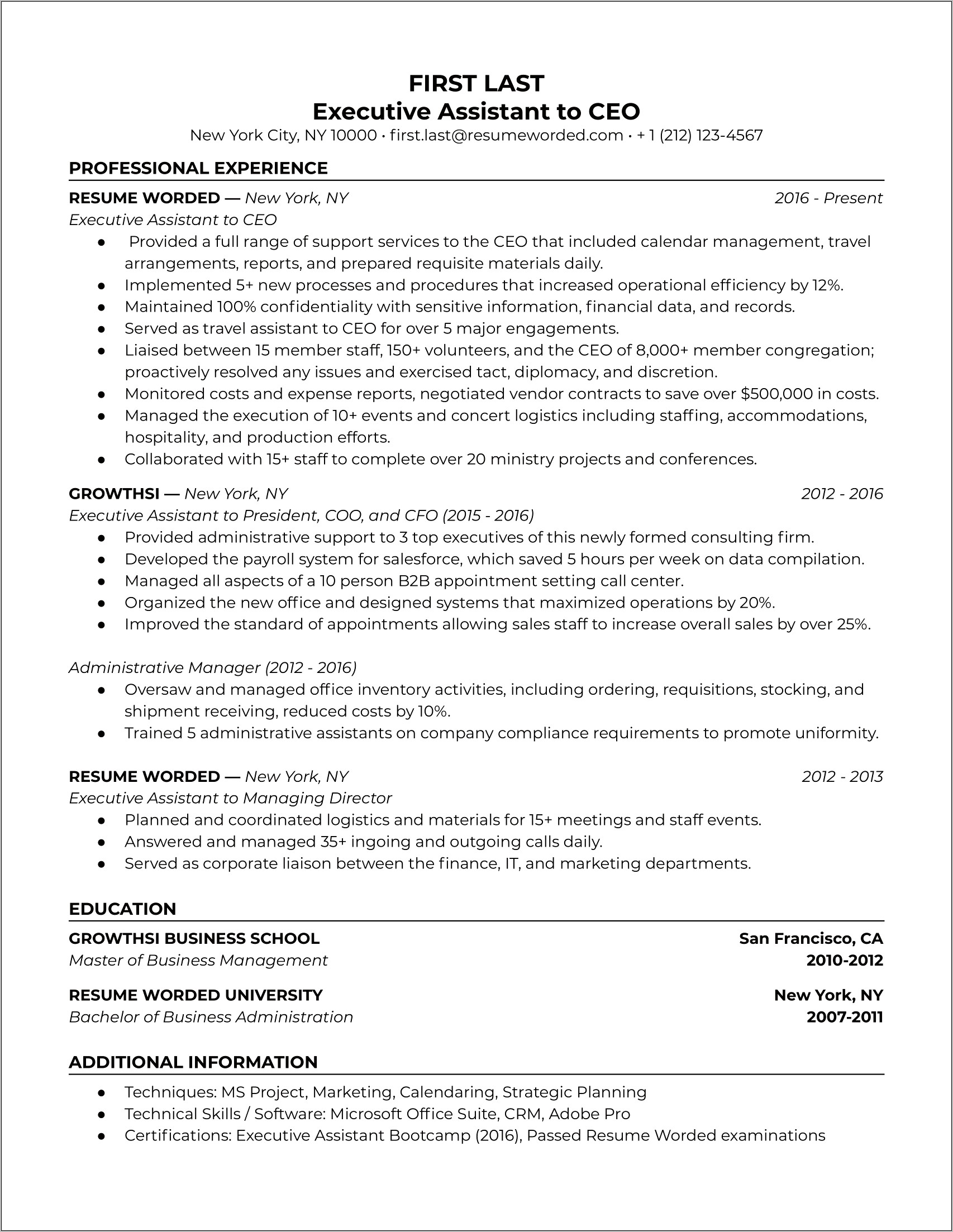 Sample Federal Resume For Administrative Assistant