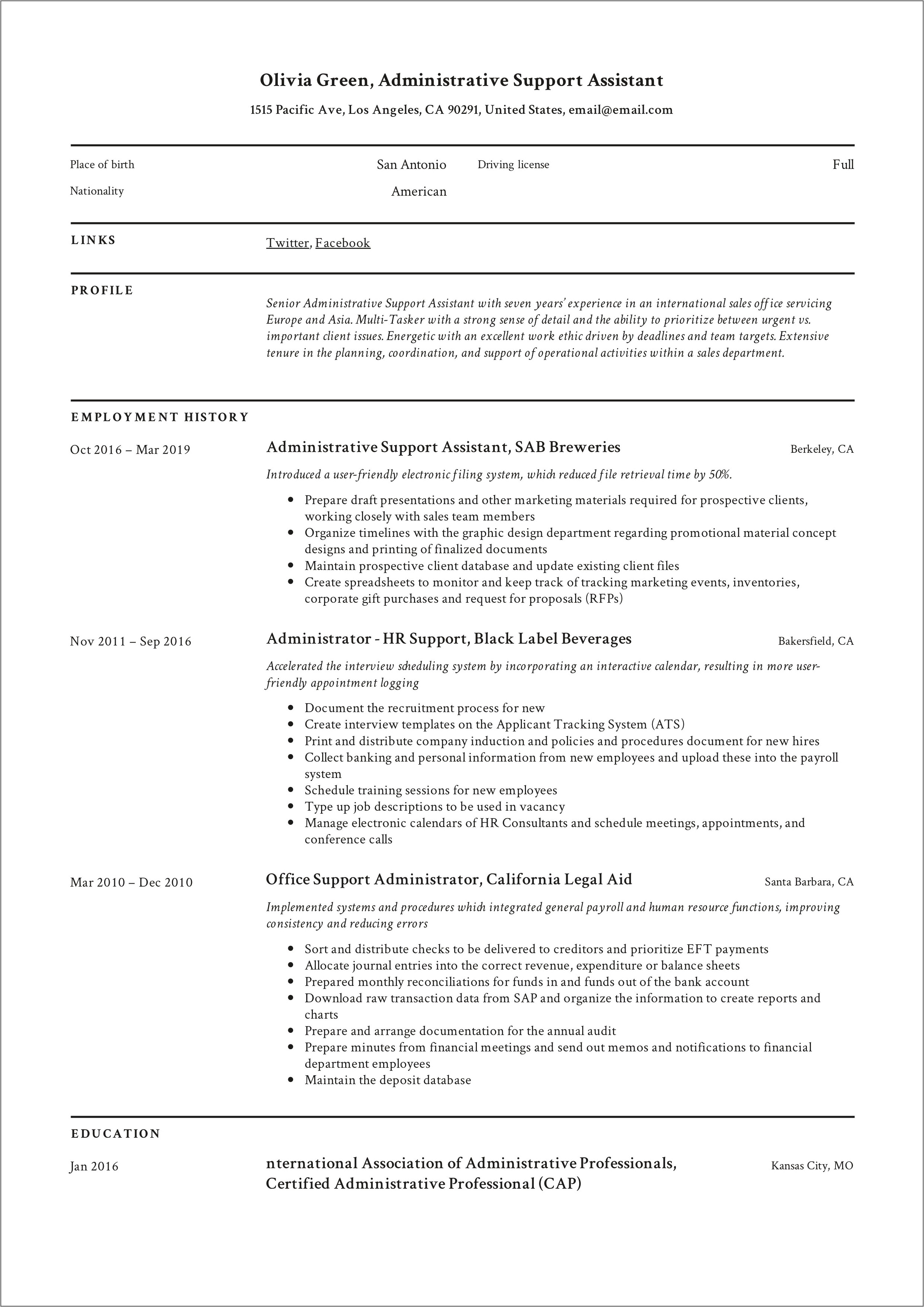 Sample Federal Resume Program Support Assistant