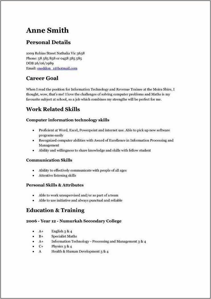 Sample First Time Resume For High School Student
