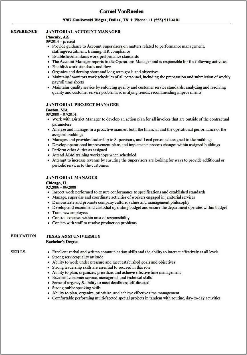 Sample Job Description For Janitor For Resume