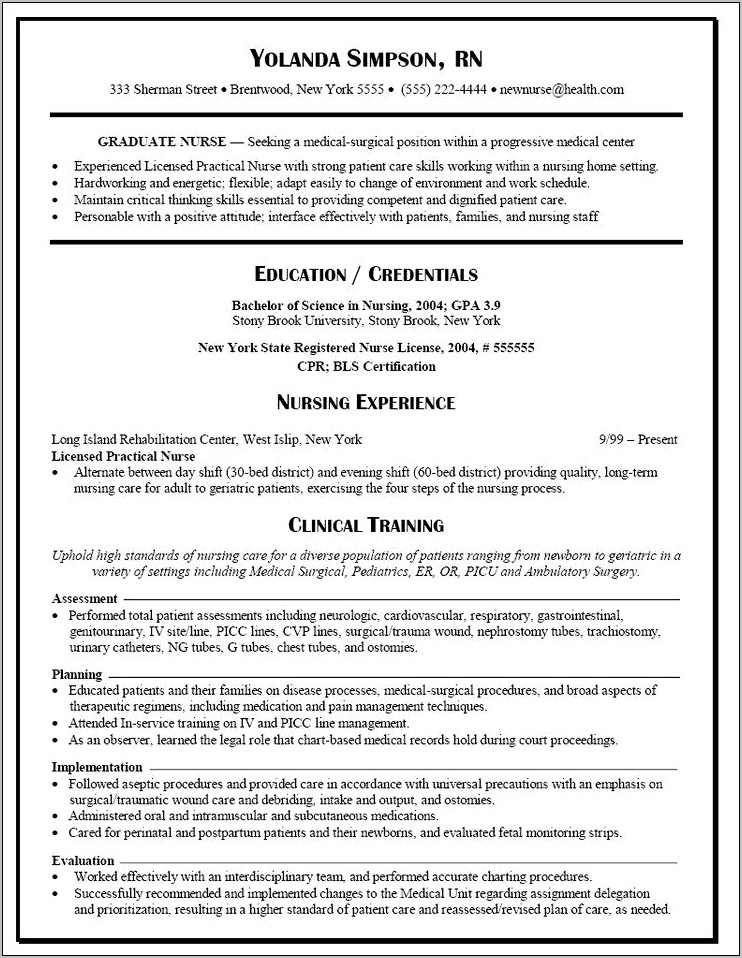 Sample Licensed Practical Nurse Resume Objective