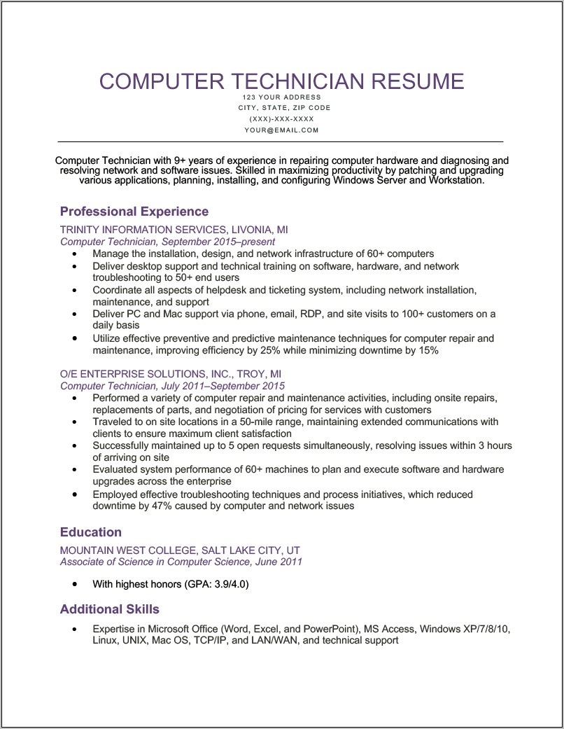 Sample List Of Computer Skills On Resume