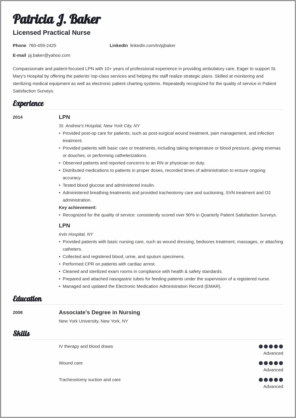 Sample Lpn Resume With Headlines And Statement