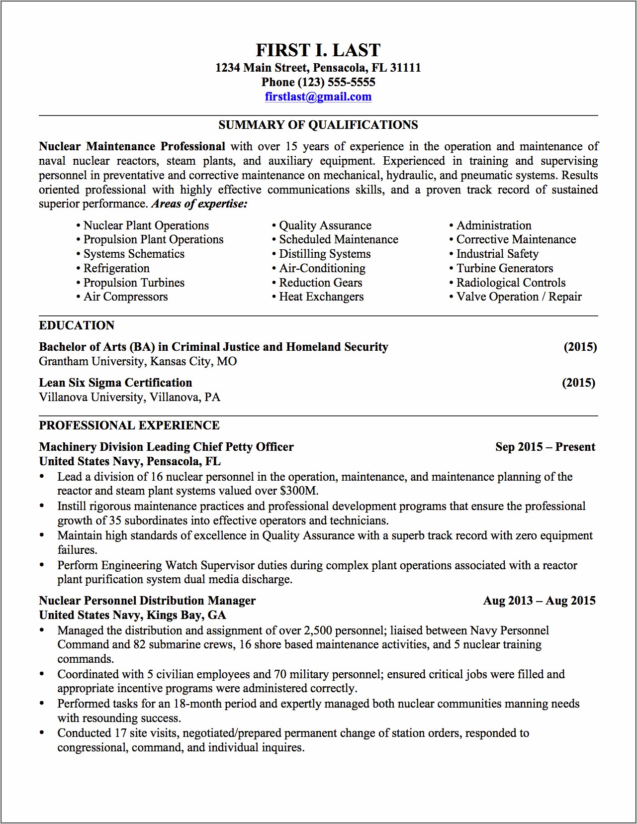 Sample Military To Civilian Transition Resume