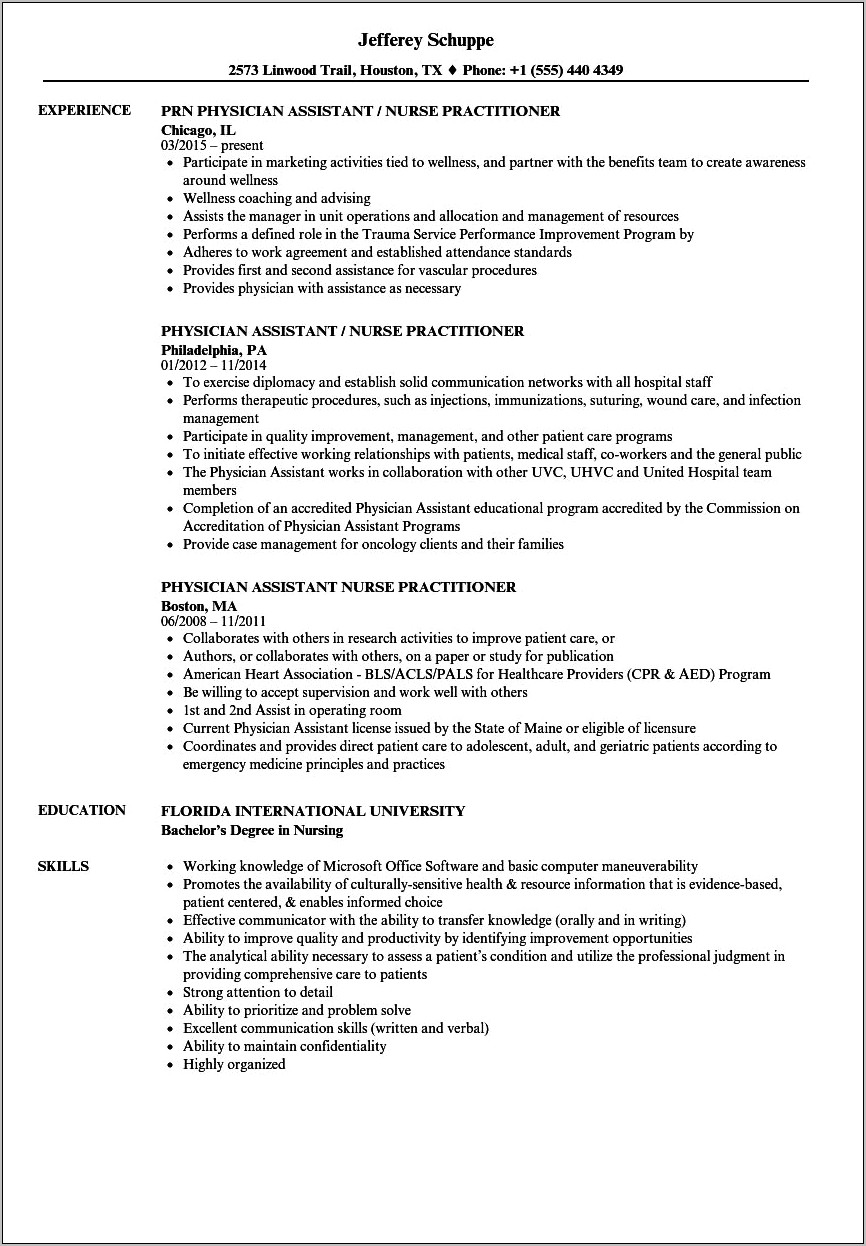 Sample New Grad Physician Assistant Resume