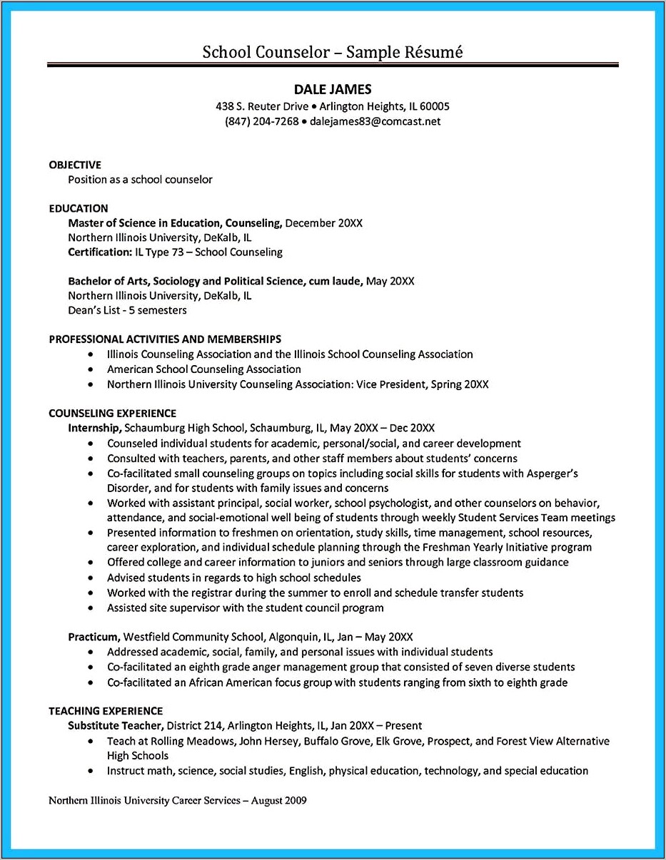 Sample Objective For Counselor In Dismas Resume
