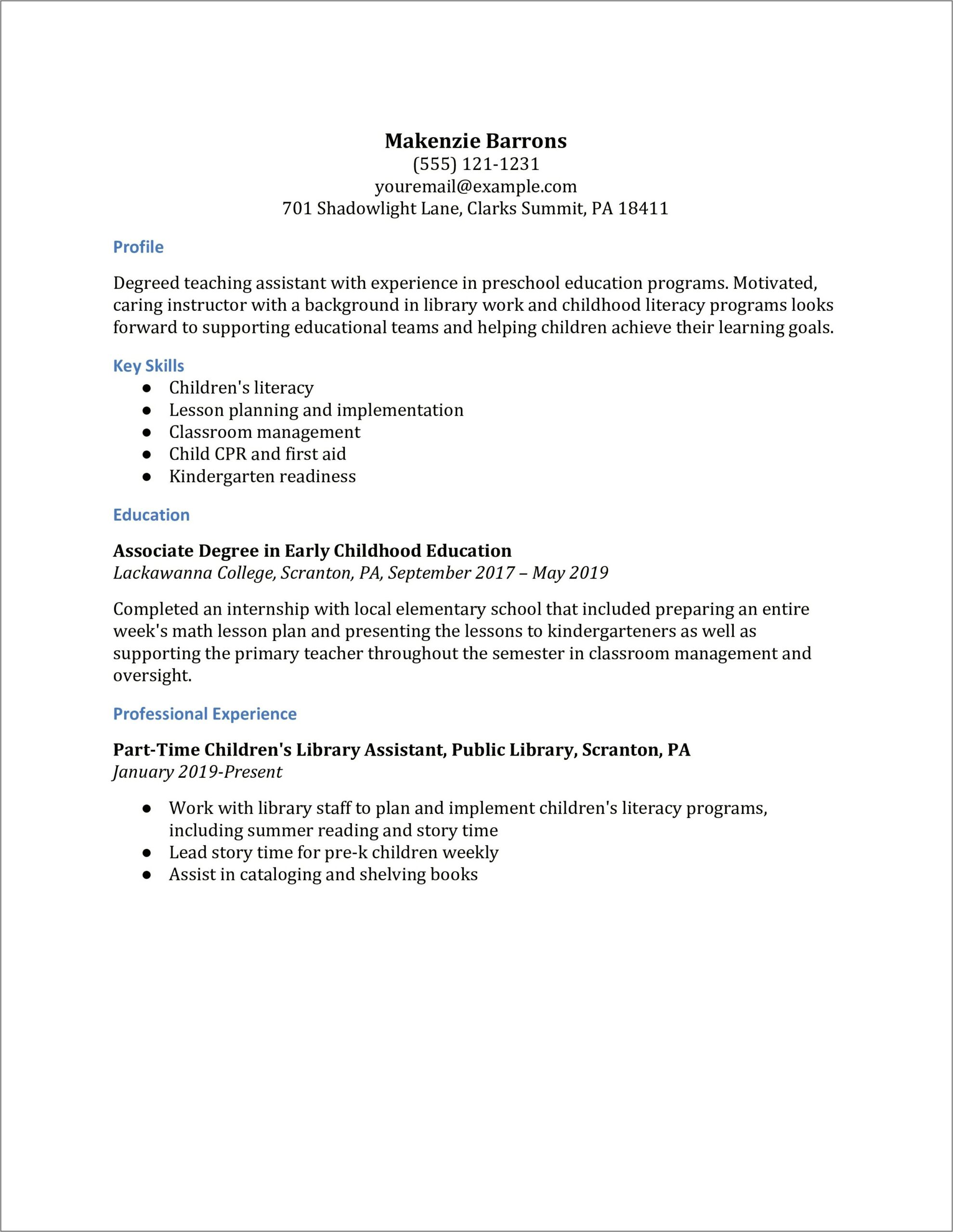Sample Objective For Early Childhood Education Resume