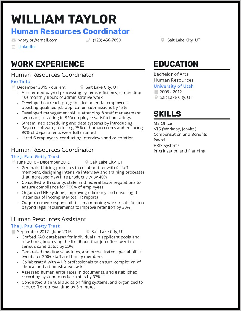 Sample Objective For Hr Coordinator Resume