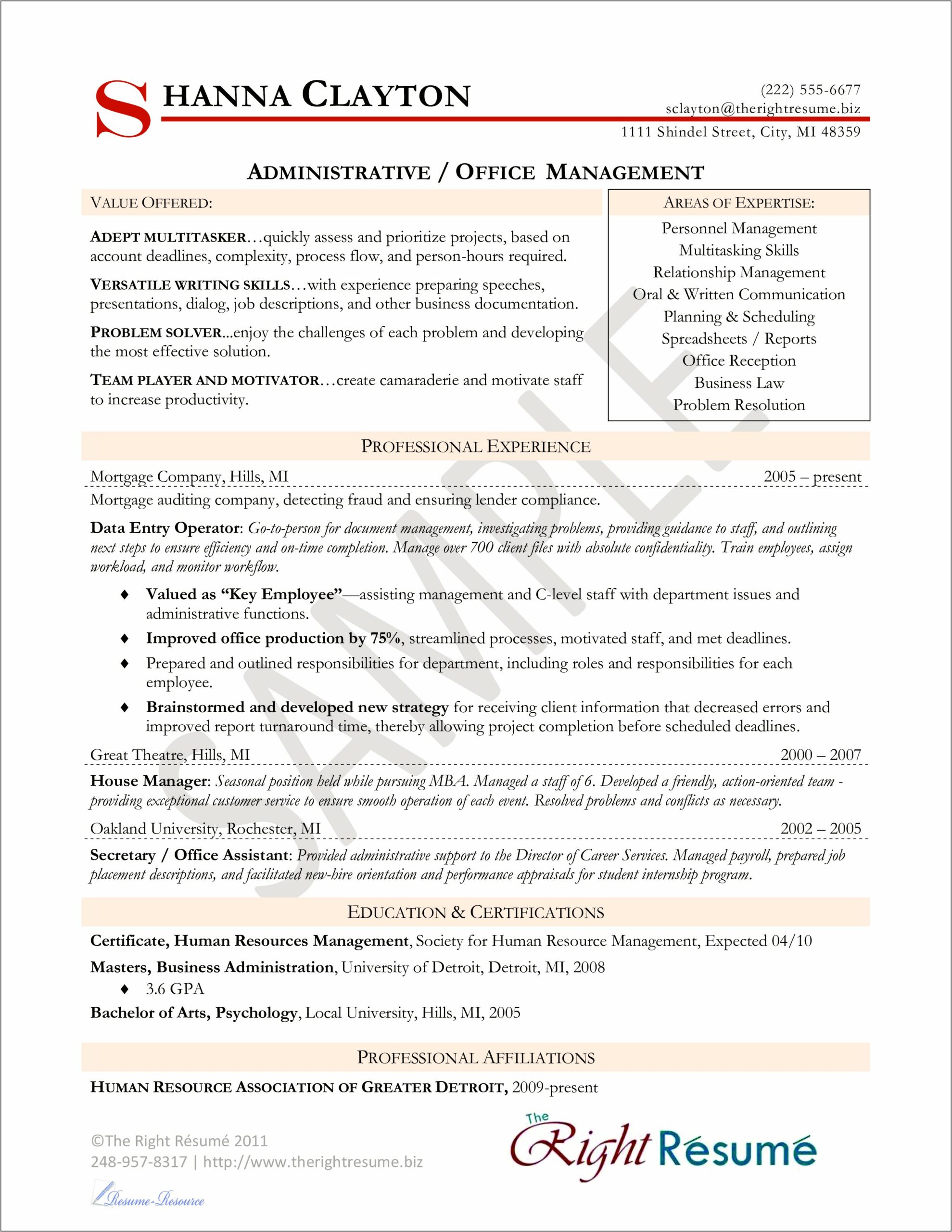 Sample Objective For Resume For Office Manager