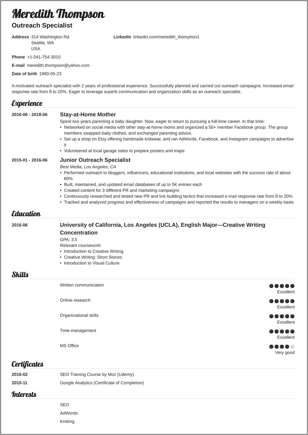 Sample Objective For Stay At Home Mom Resume