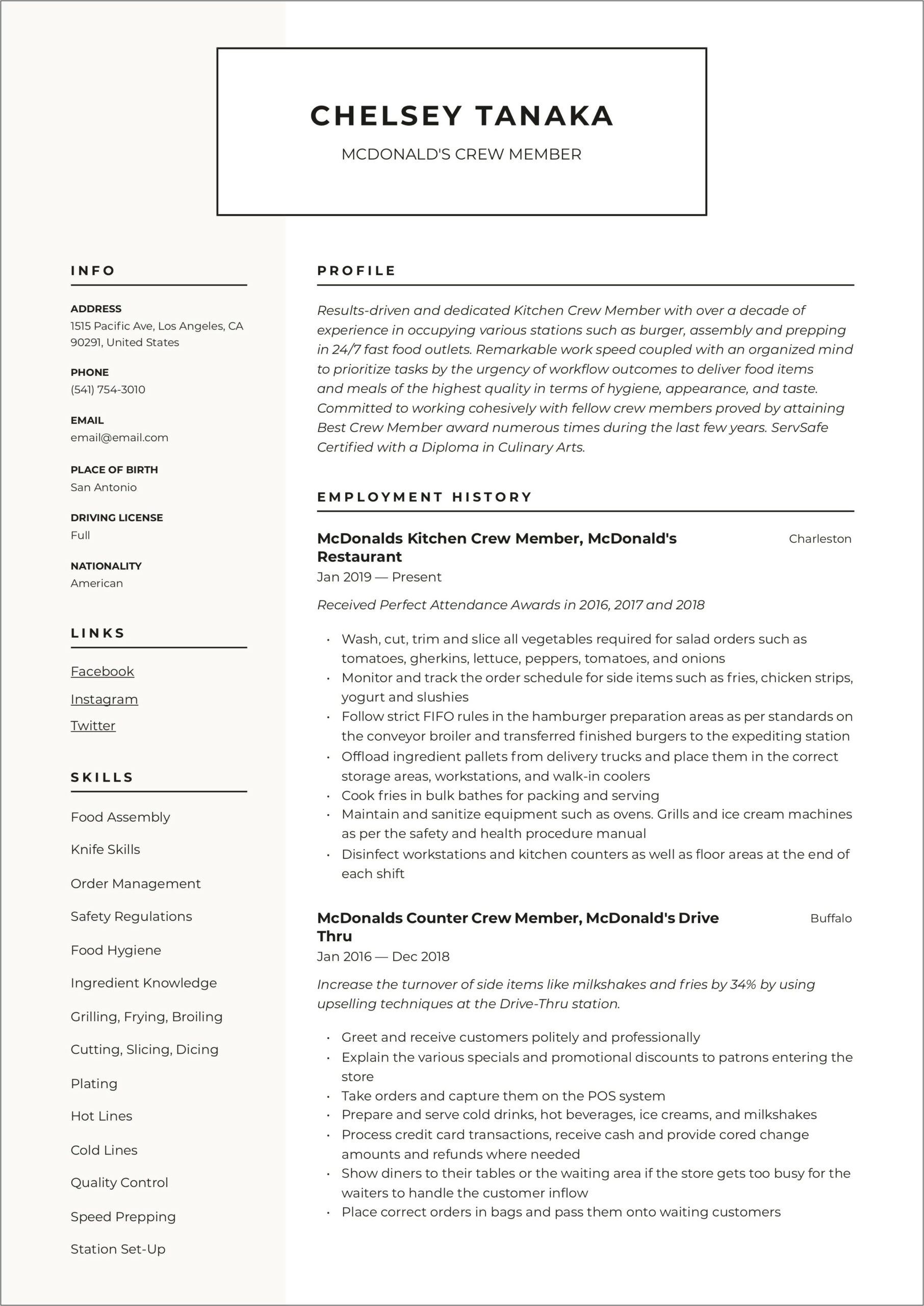 Sample Objective In Resume For Service Crew