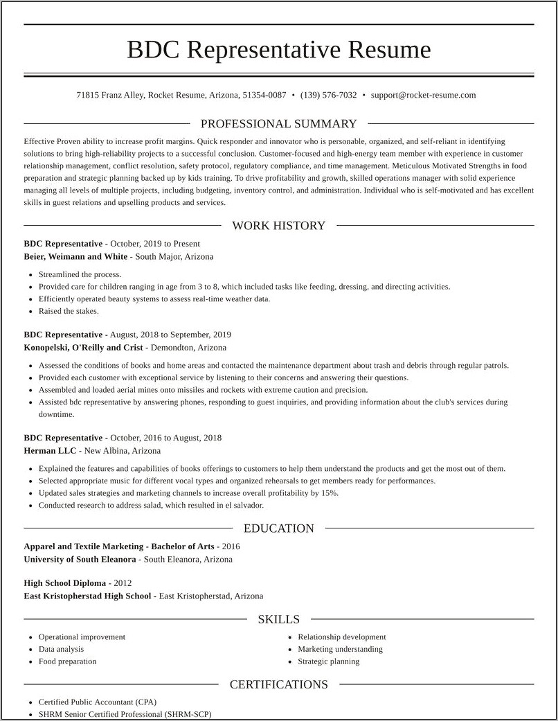 Sample Of A Bdc Auto Resume