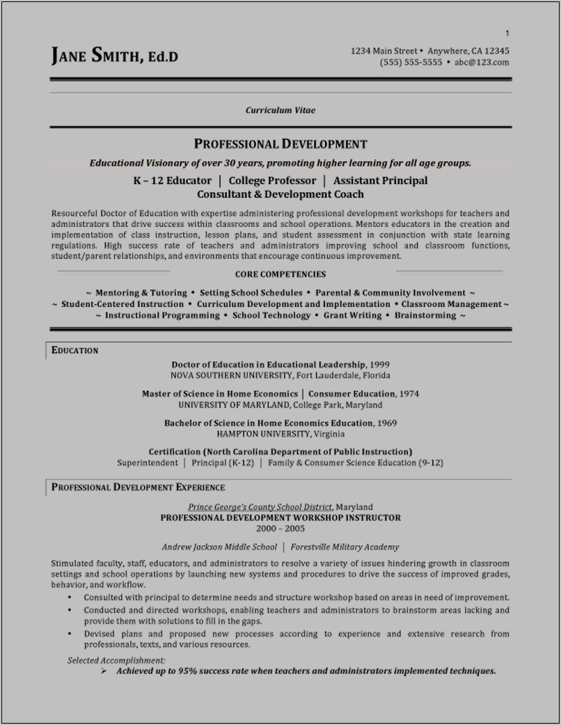 Sample Of A Child Development Faculty Adjunct Resume