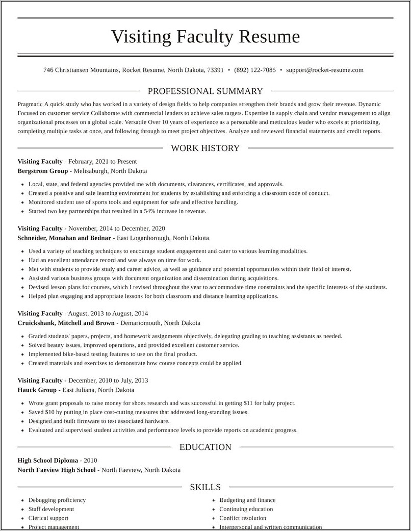 Sample Of A Faculty Adjunct Resume