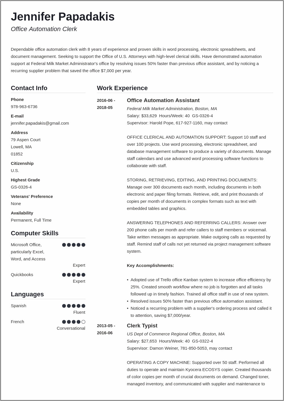Sample Of A Federal Resume Kathryn Troutman
