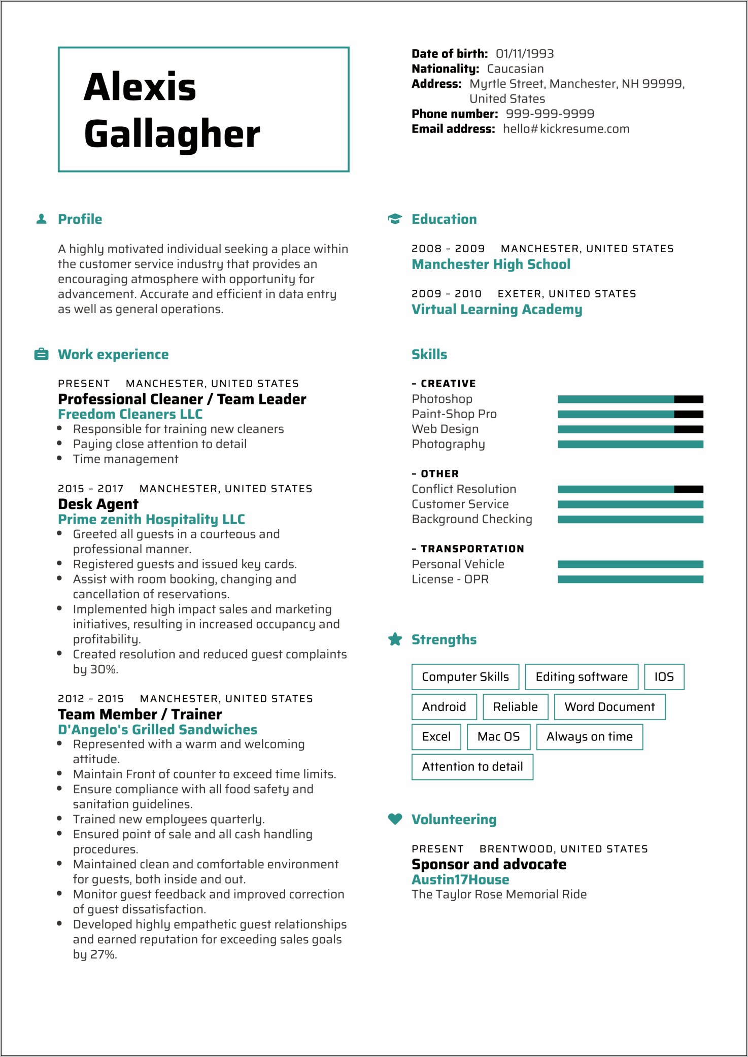 Sample Of A Front Desk Resume