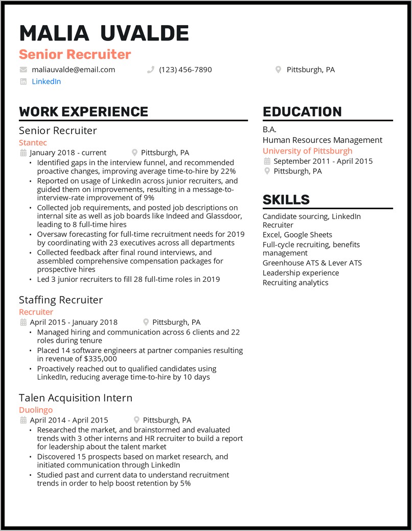 Sample Of A Good Recruiters Resume