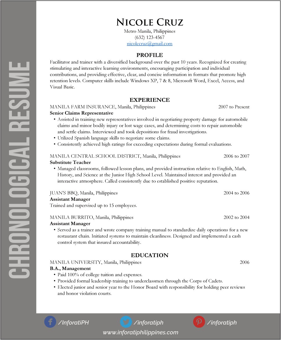 Sample Of A Good Resume Philippines