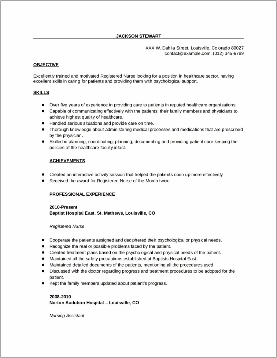 Sample Of A Medical Registered Nurse Resume