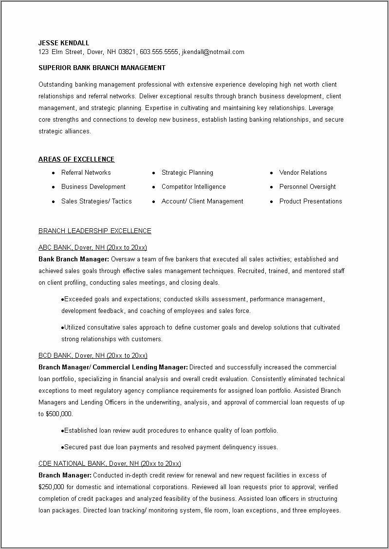 Sample Of Business Development Banker Resume