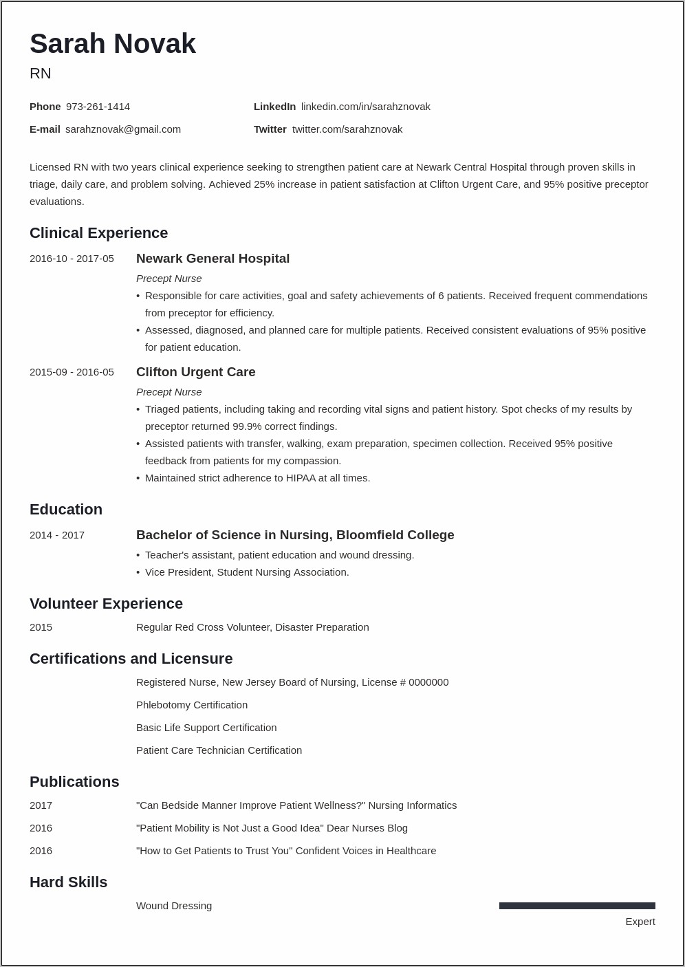 Sample Of Chronological Resume For Nurses