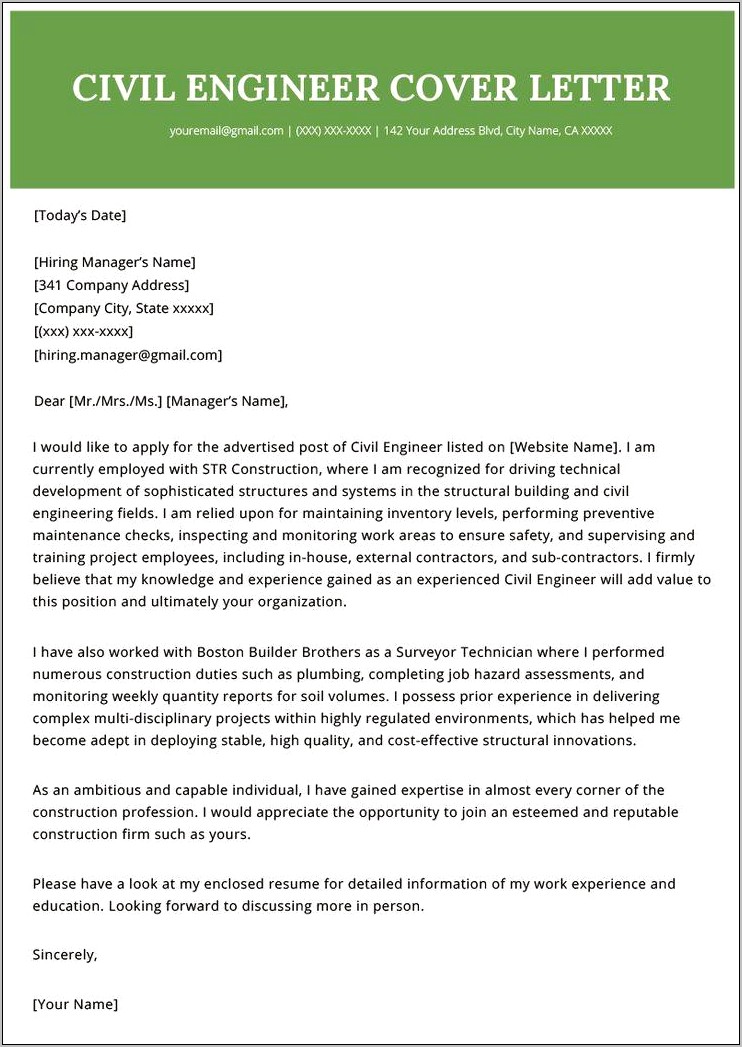 Sample Of Cover Letter For Engineering Resume