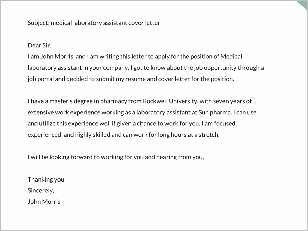 Sample Of Cover Letter For Resume Medical Assistant