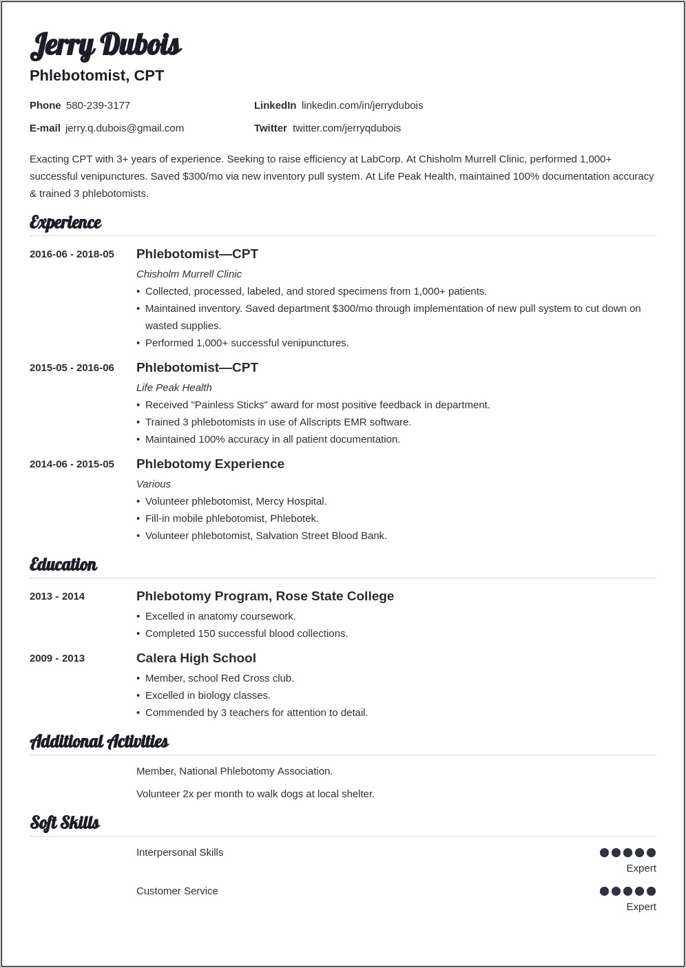 Sample Of Ekg Resume With No Experience