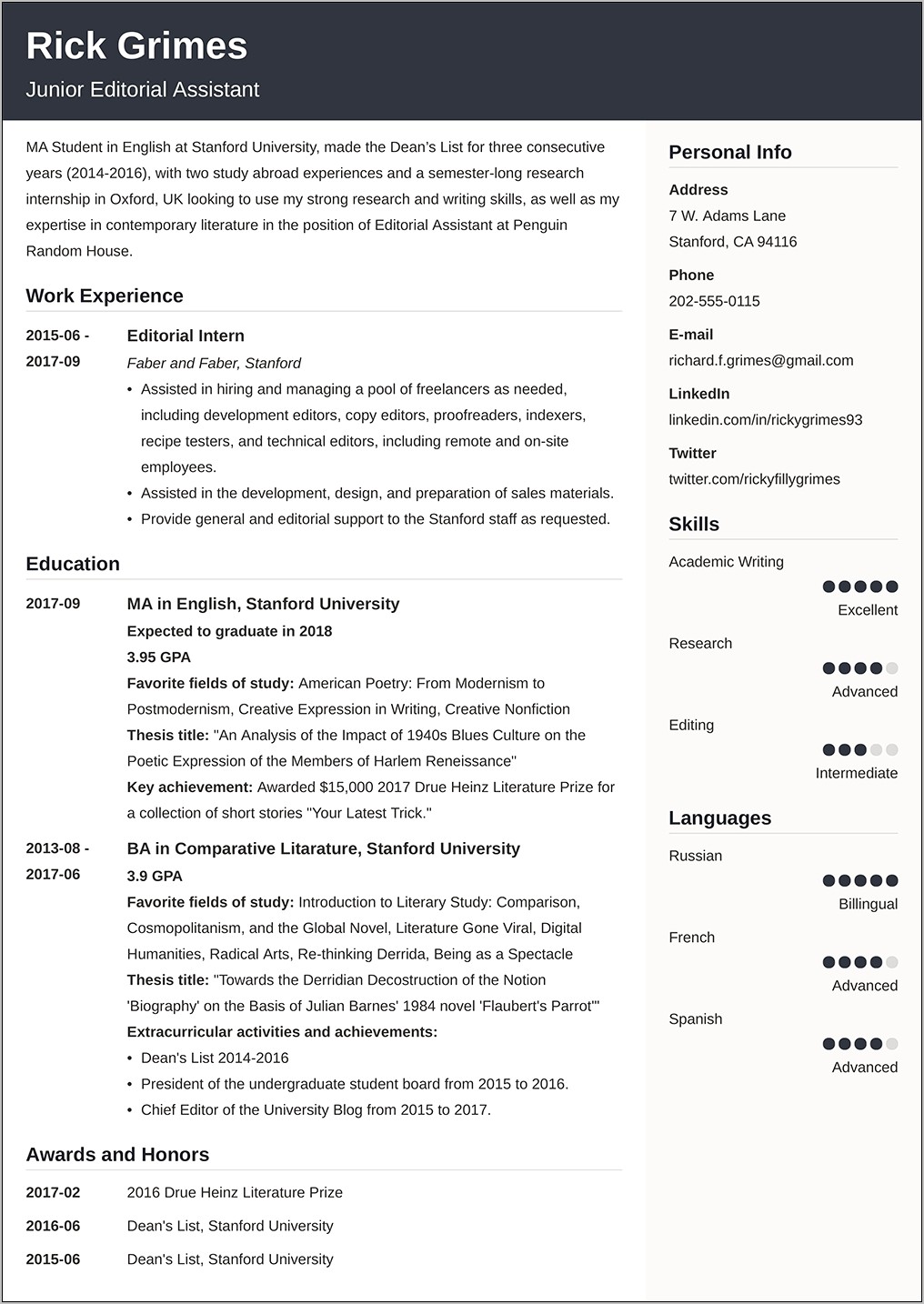Sample Of Good Resume For Job Application