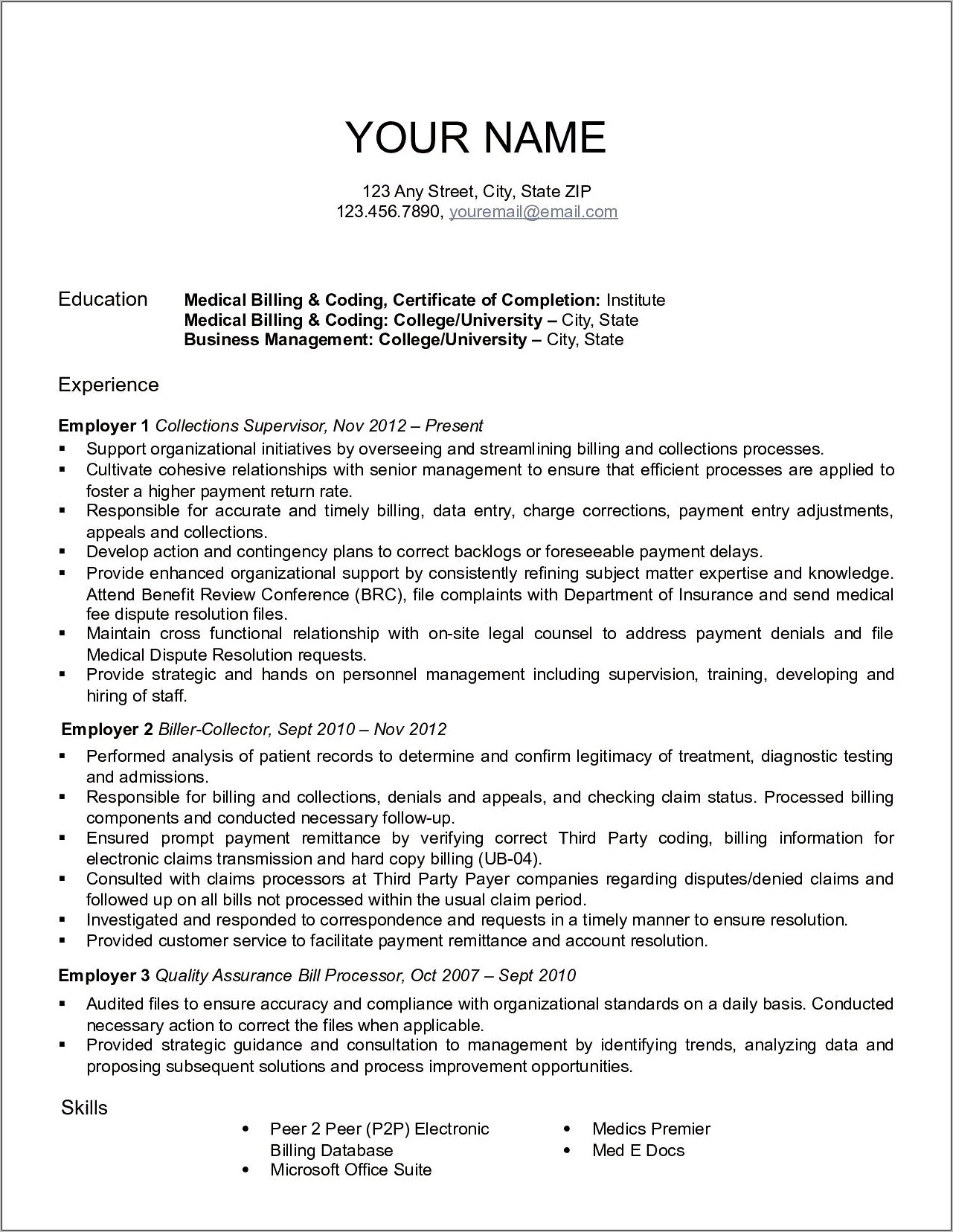 Sample Of Interview Medical Coding And Billing Resume