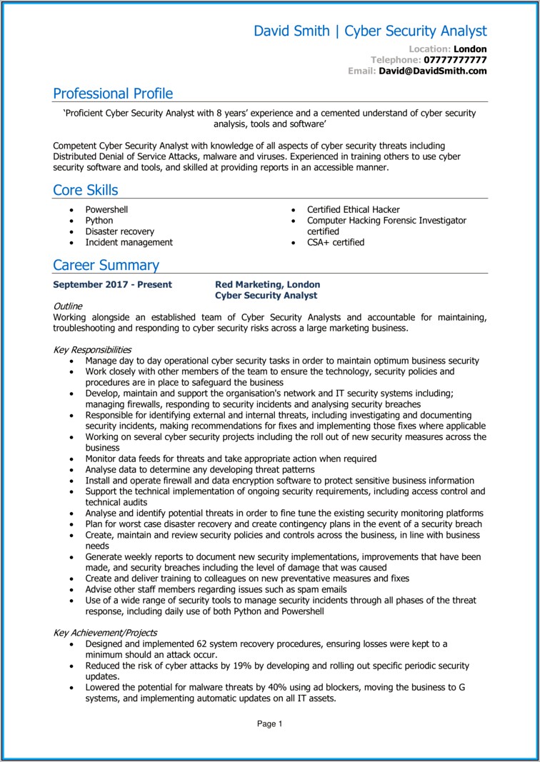 Sample Of Investigative Analytics Corporate Security Resume