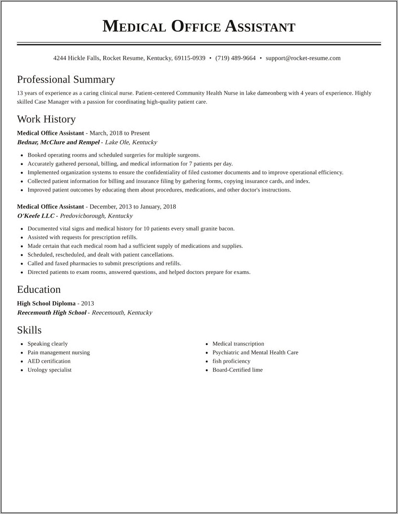 Sample Of Medical Office Assistant Resume