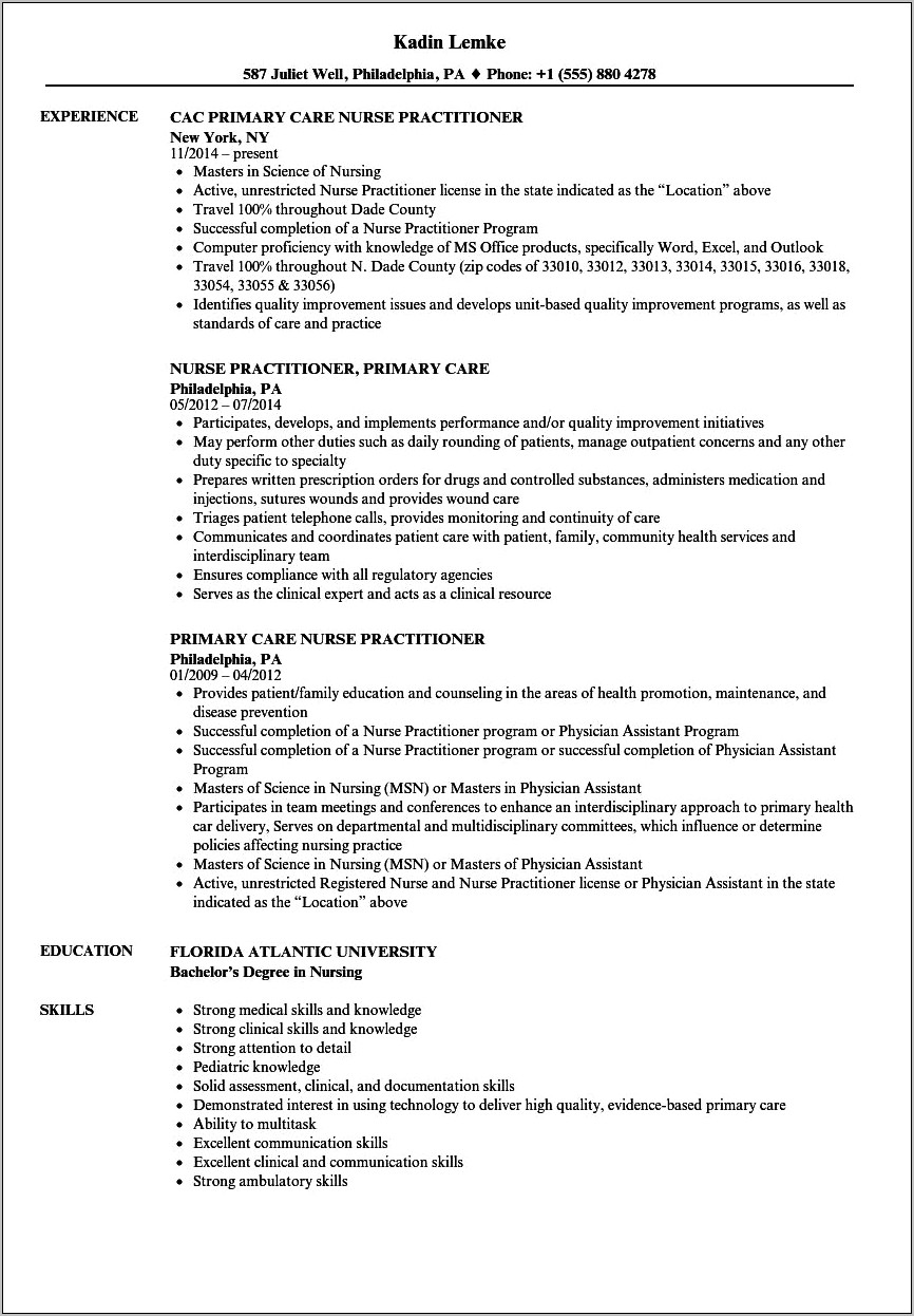 Sample Of Np Resume Who Has A Job