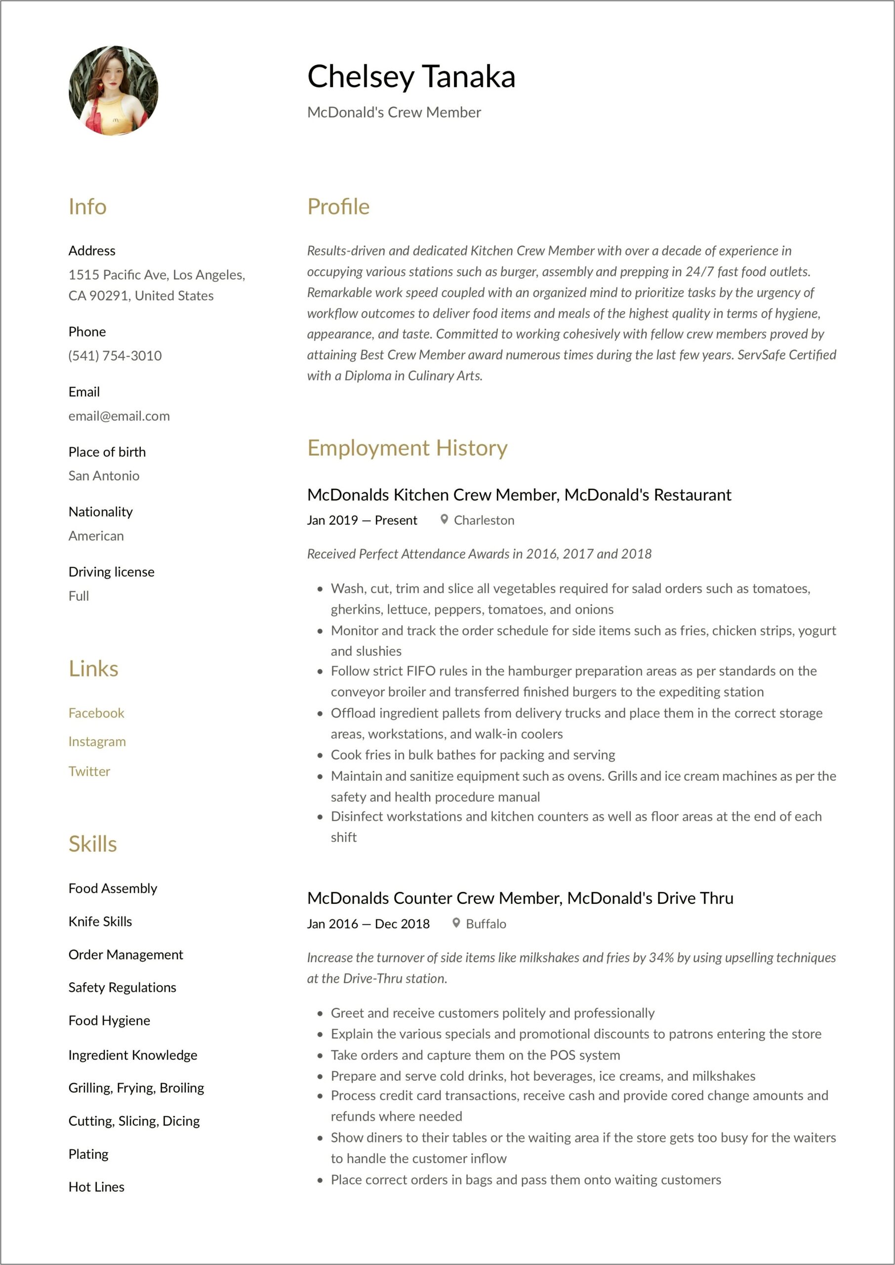 Sample Of Objectives In Resume For Fast Food